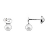 Pendientes Oro Blanco Bebé Espiral con Brillante y Perla